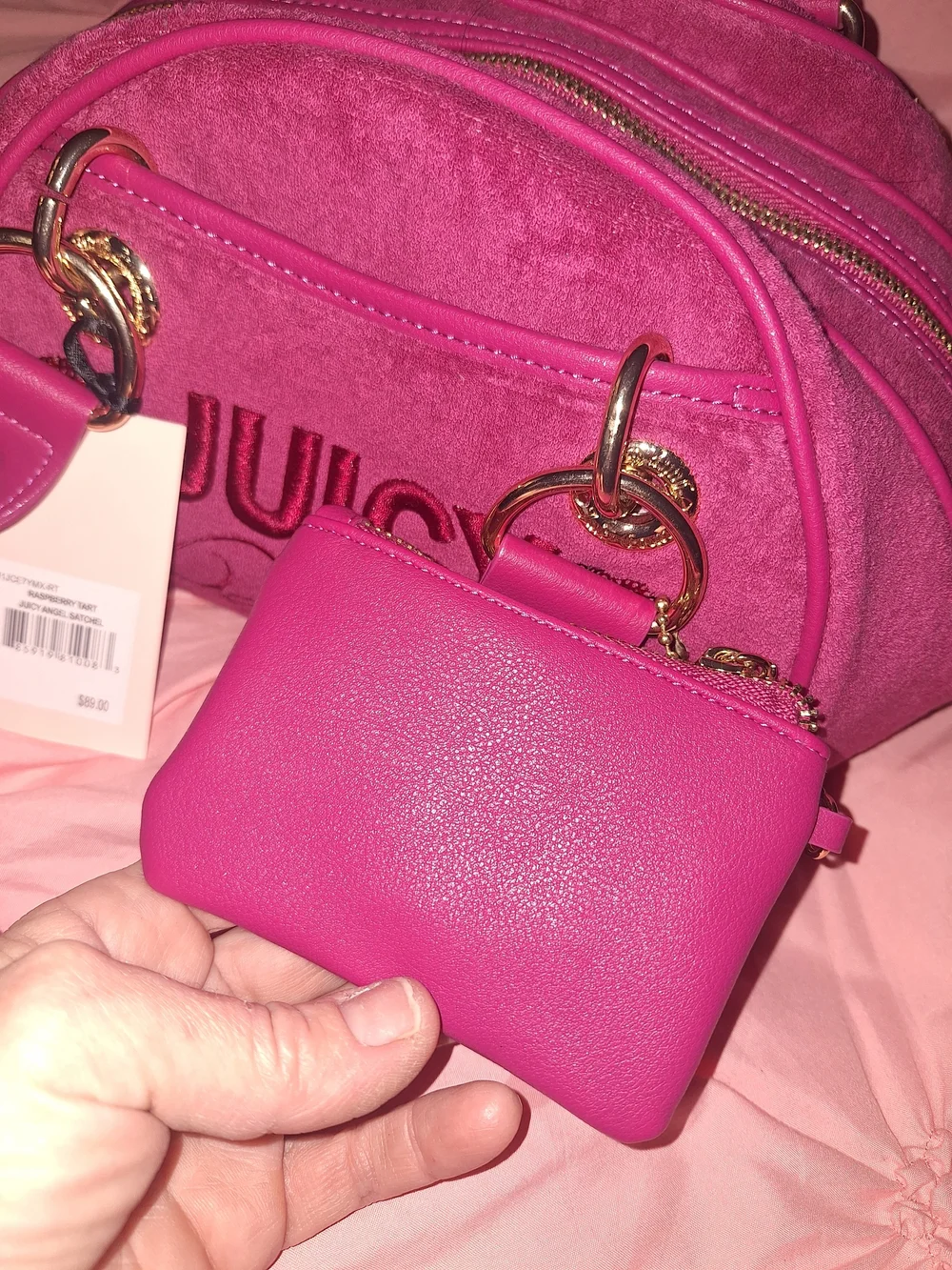 EXCLUSIVE Juicy Couture Pink Velvet Dome Satchel with Heart Charm
